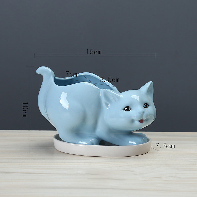 Blue Mother Kitten Plant Pot Lovely Creative Animal Planter Home Decor