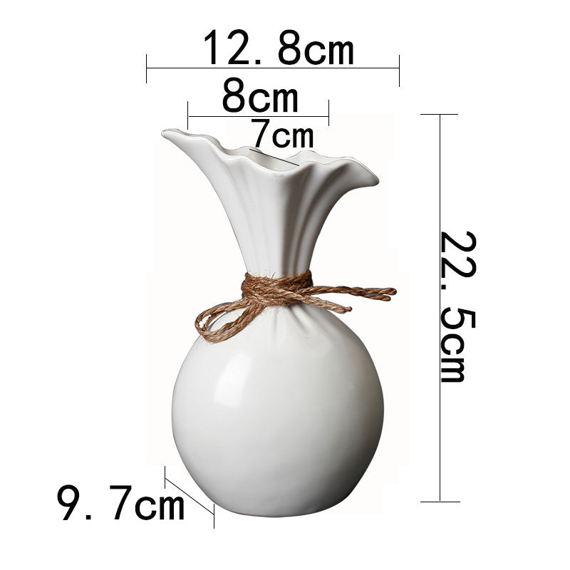 Matte White Cloth Bag Vase Modern Ceramic Vase Home Office Decor