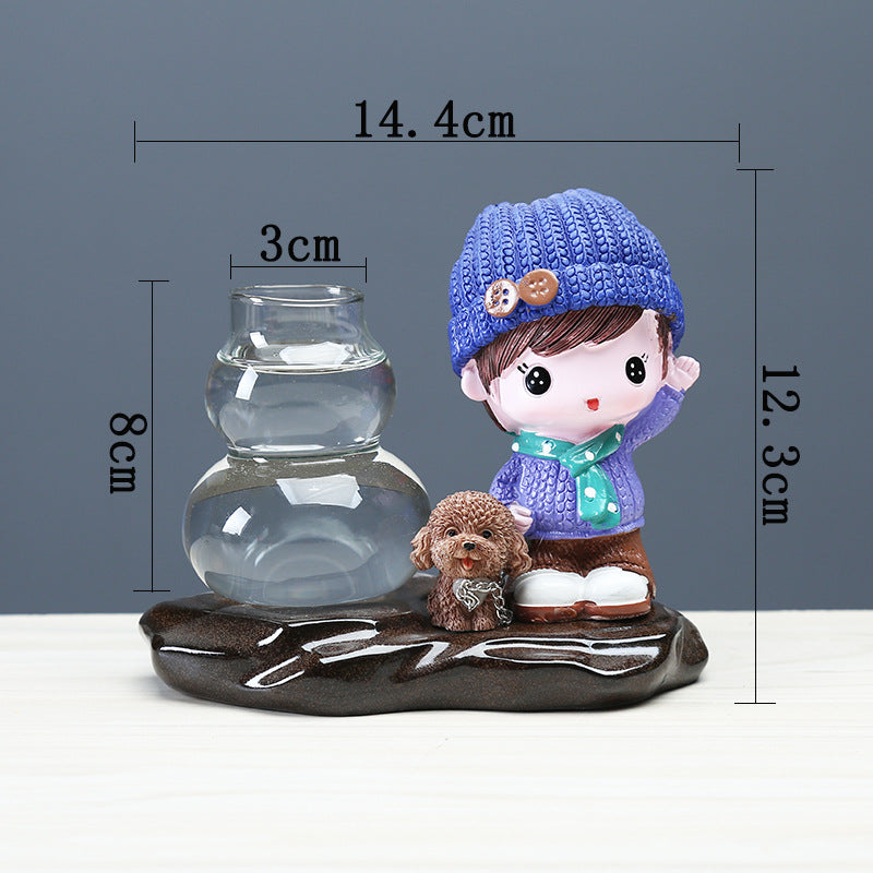 Male Doll Lead Puppy Hydroponic Pot Creative Plant Terrarium Plant Lover Gifts