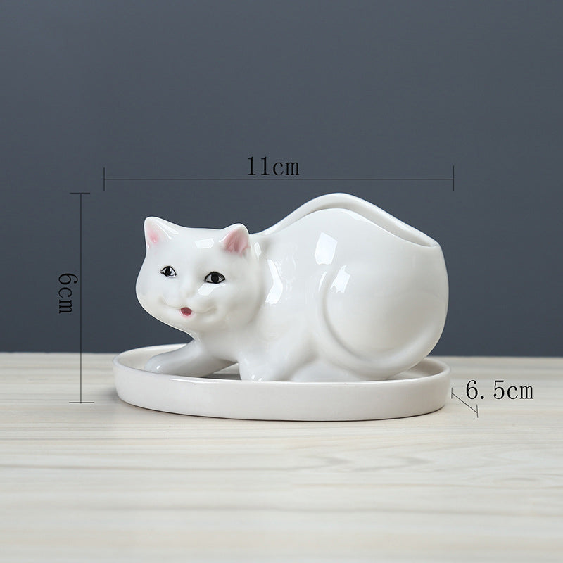 White Baby Kitten Plant Pot Lovely Creative Animal Planter Home Decor