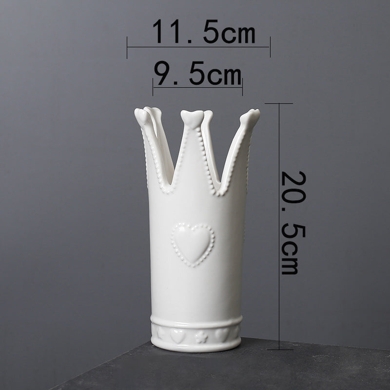 Matte White Crown Ceramic Vase Wedding Home Centerpiece Decor