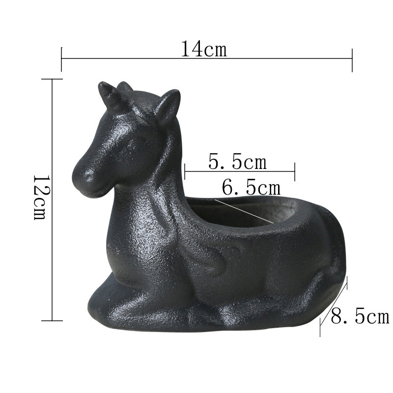 Black Frosted Unicorn Plant Pot Creative Succulent Planter Birthday Gift