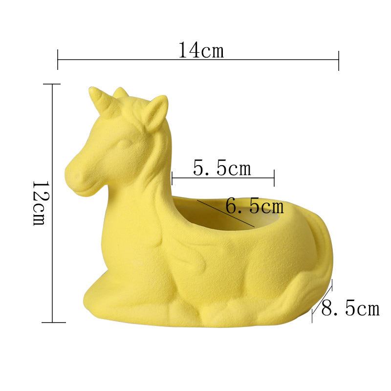 Yellow Frosted Unicorn Plant Pot Creative Succulent Planter Birthday Gift