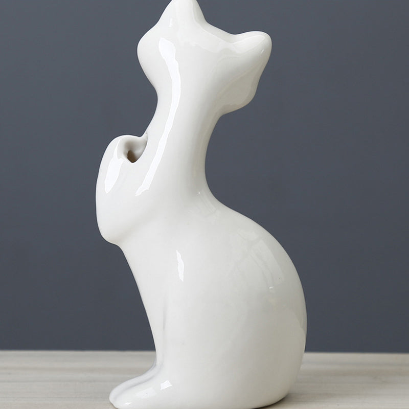 White Kitten Ceramic Vase Lovely Creative Flower Vase Home Decor