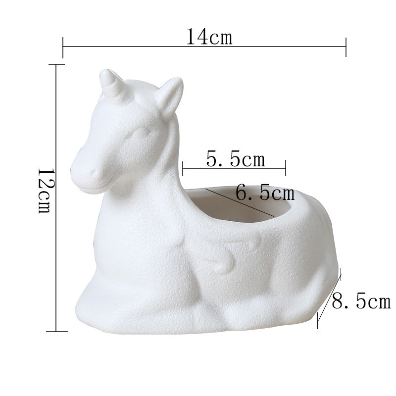 White Frosted Unicorn Plant Pot Creative Succulent Planter Birthday Gift