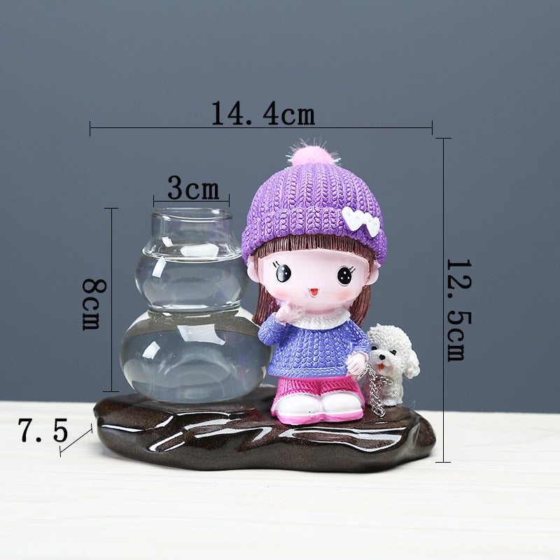 Female Doll Lead Puppy Hydroponic Pot Creative Plant Terrarium Plant Lover Gifts