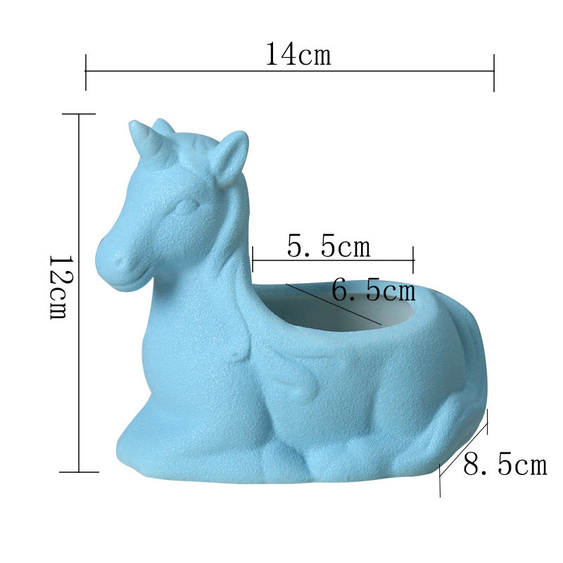 Blue Frosted Unicorn Plant Pot Creative Succulent Planter Birthday Gift