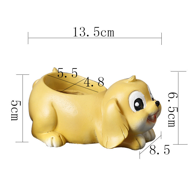 Resin Yellow Puppy Plant Pots Creative Mini Animal Planters Indoor Flowerpots