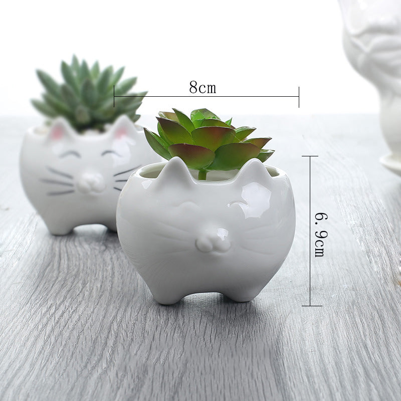 Mini Pure White Kitten Plant Pot Indoor Succulent Planter Home Decor