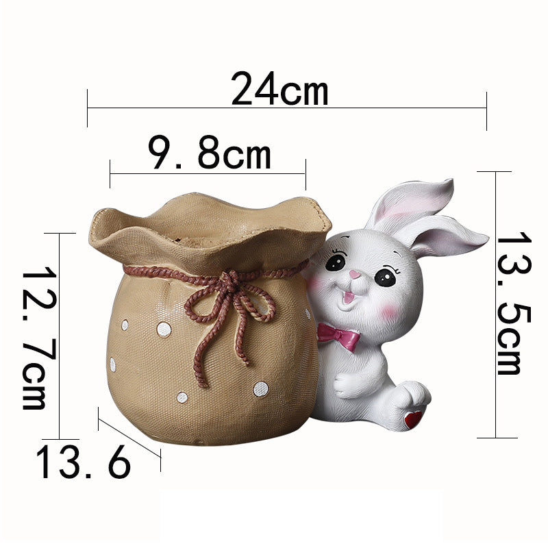 White Bunny Holding Cloth Bag Resin Plant Pots Succulent Planters Birthday Gifts