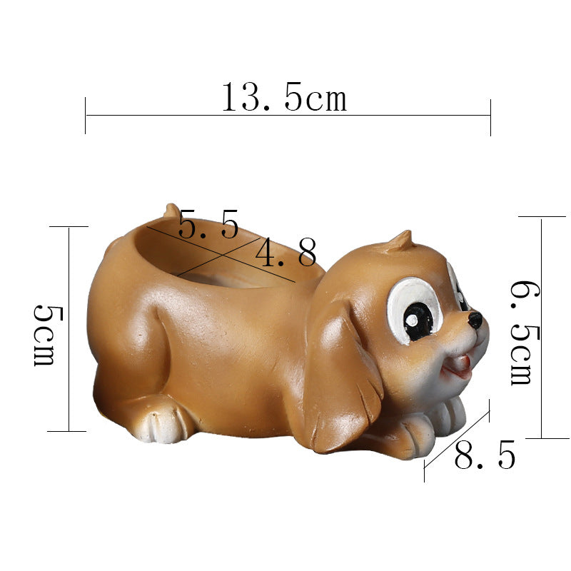 Resin Brown Puppy Plant Pots Creative Mini Animal Planters Indoor Flowerpots