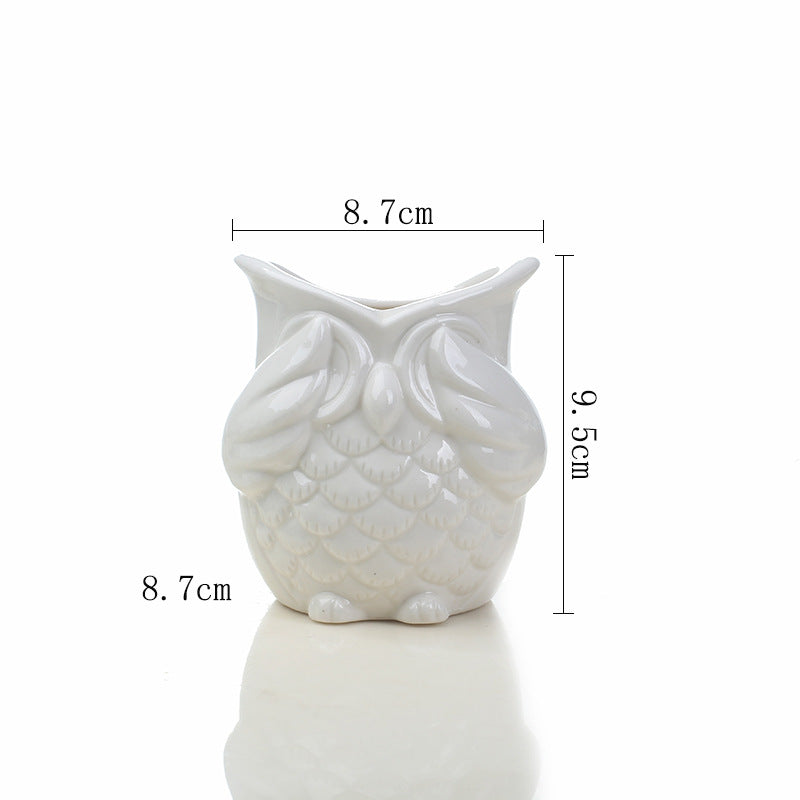 Mini White Owl Plant Pot Lovely Indoor Succulent Planter , Model 2