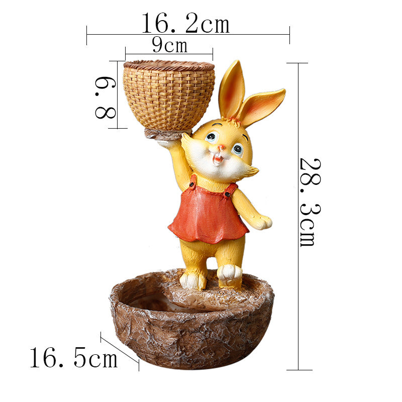 Orange Clothes Yellow Bunny Lifting Basket Resin Plant Pots Lovely Creative Planters