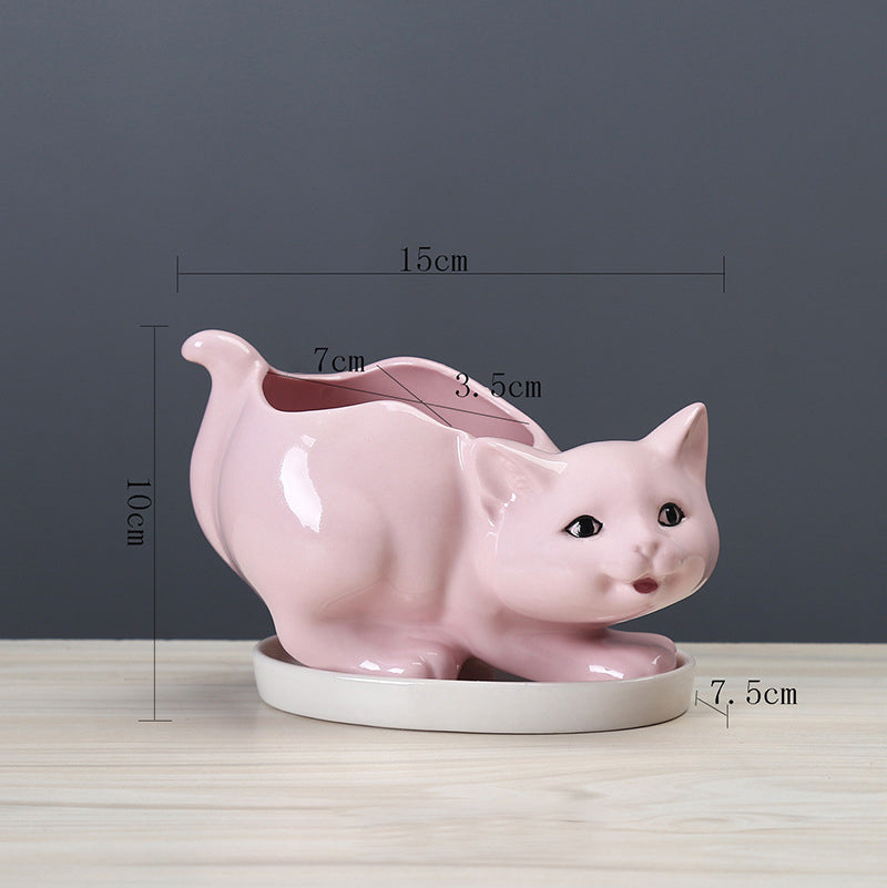 Pink Mother Kitten Plant Pot Lovely Creative Animal Planter Home Decor