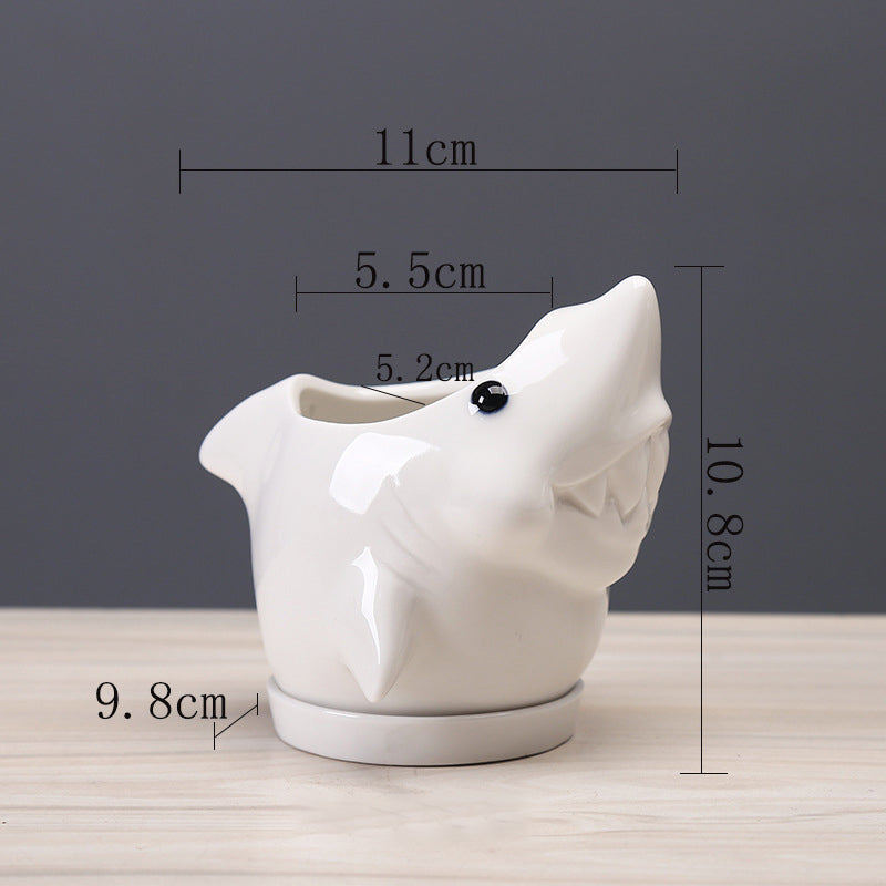 White Dolphin With Tray Creative Animal Indoor Planter, Model 2