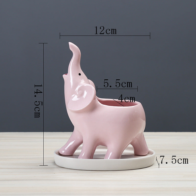 Pink Elephant Plant Pot WIth Tray Creative Succulent Planter Home Office Decor