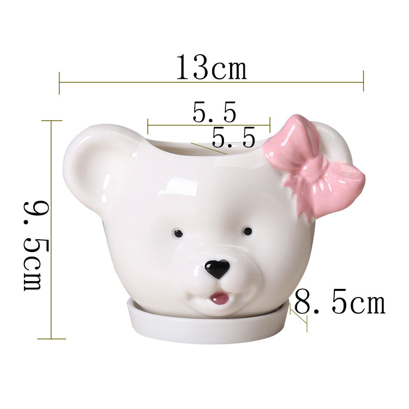 White Bear Head Plant Pot Lovely Creative Animal Planter Home Decor