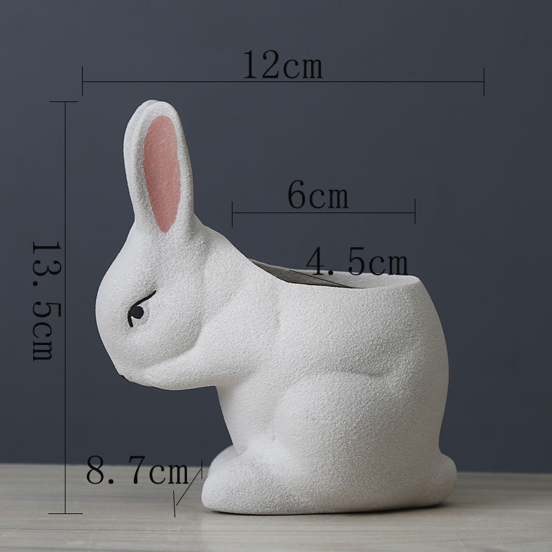 White Frosted Rabbit Plant Pot Lovely Creative Planter Home Office Decor