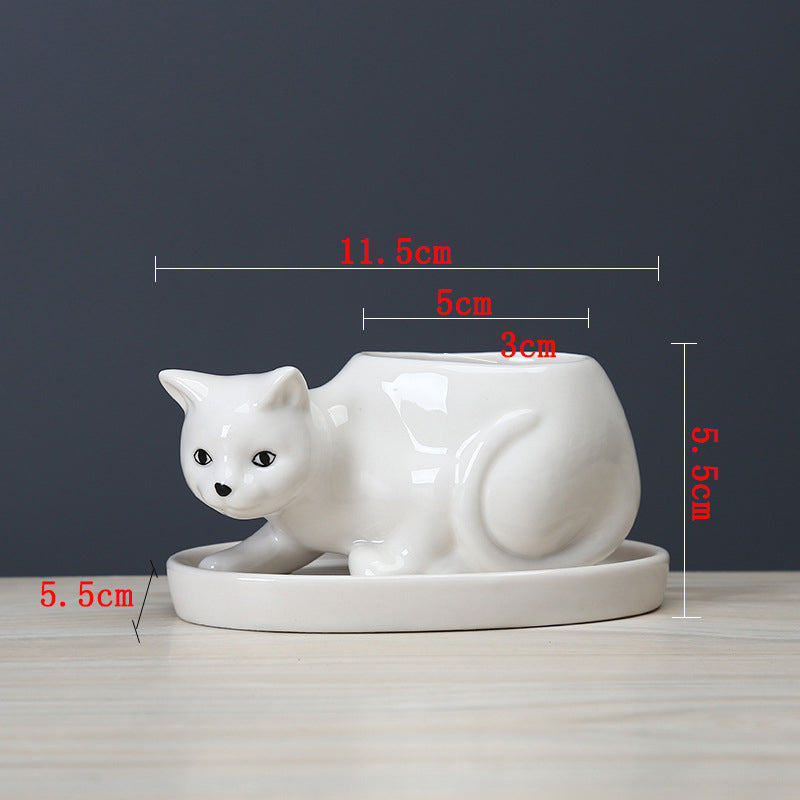 Super Cute White Kitten Plant Pot Creative Indoor Succulent Planter With Tray