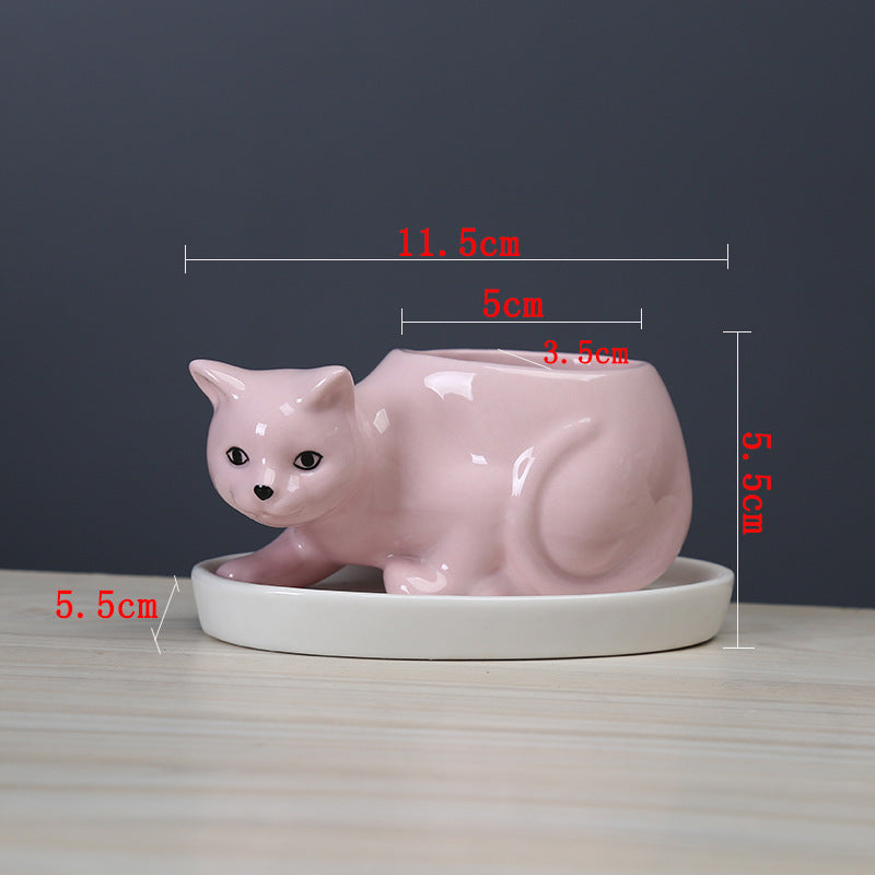 Super Cute Pink Kitten Plant Pot Creative Indoor Succulent Planter With Tray