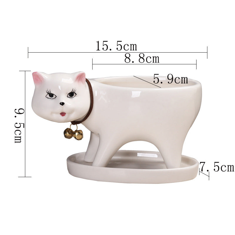 White Walking Kitten Plant Pot Mini Creative Planter Indoor Flowerpot