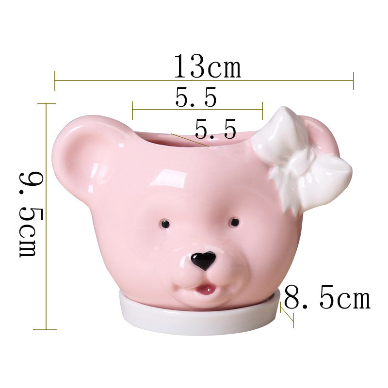 Pink Bear Head Plant Pot Lovely Creative Animal Planter Home Decor