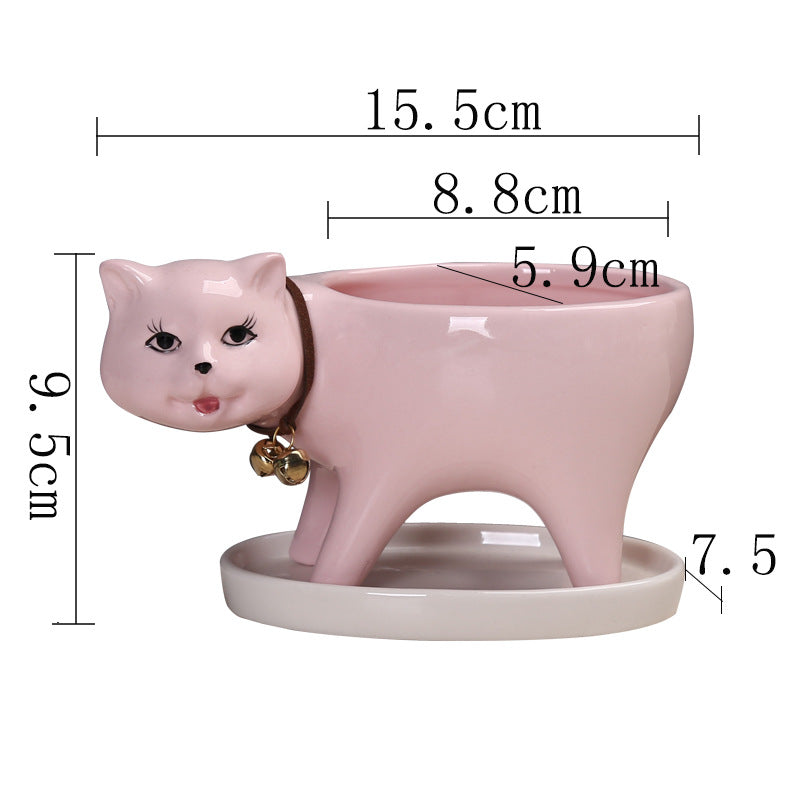 Pink Walking Kitten Plant Pot Mini Creative Planter Indoor Flowerpot