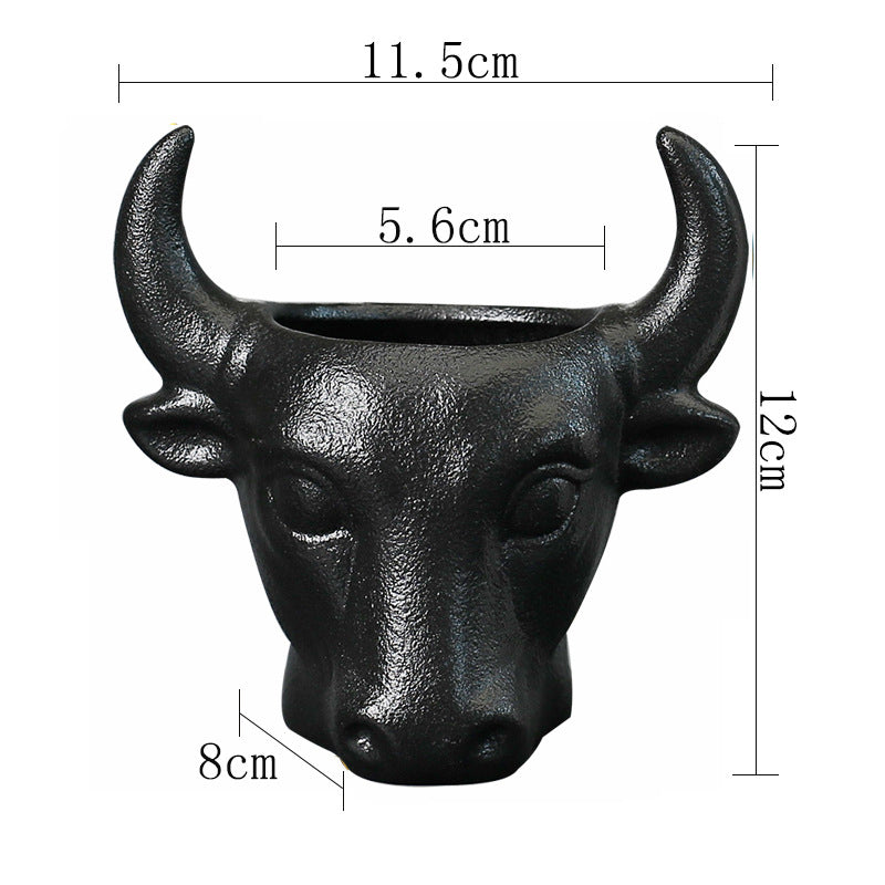 Black Bull Plant Pot Ornament Indoor Planter Home Garden Decor